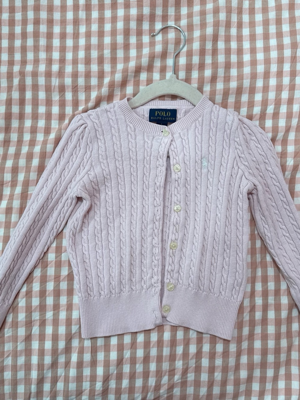 Polo by Ralph Lauren Light Pink Cable Knit Button-Up Cardigan